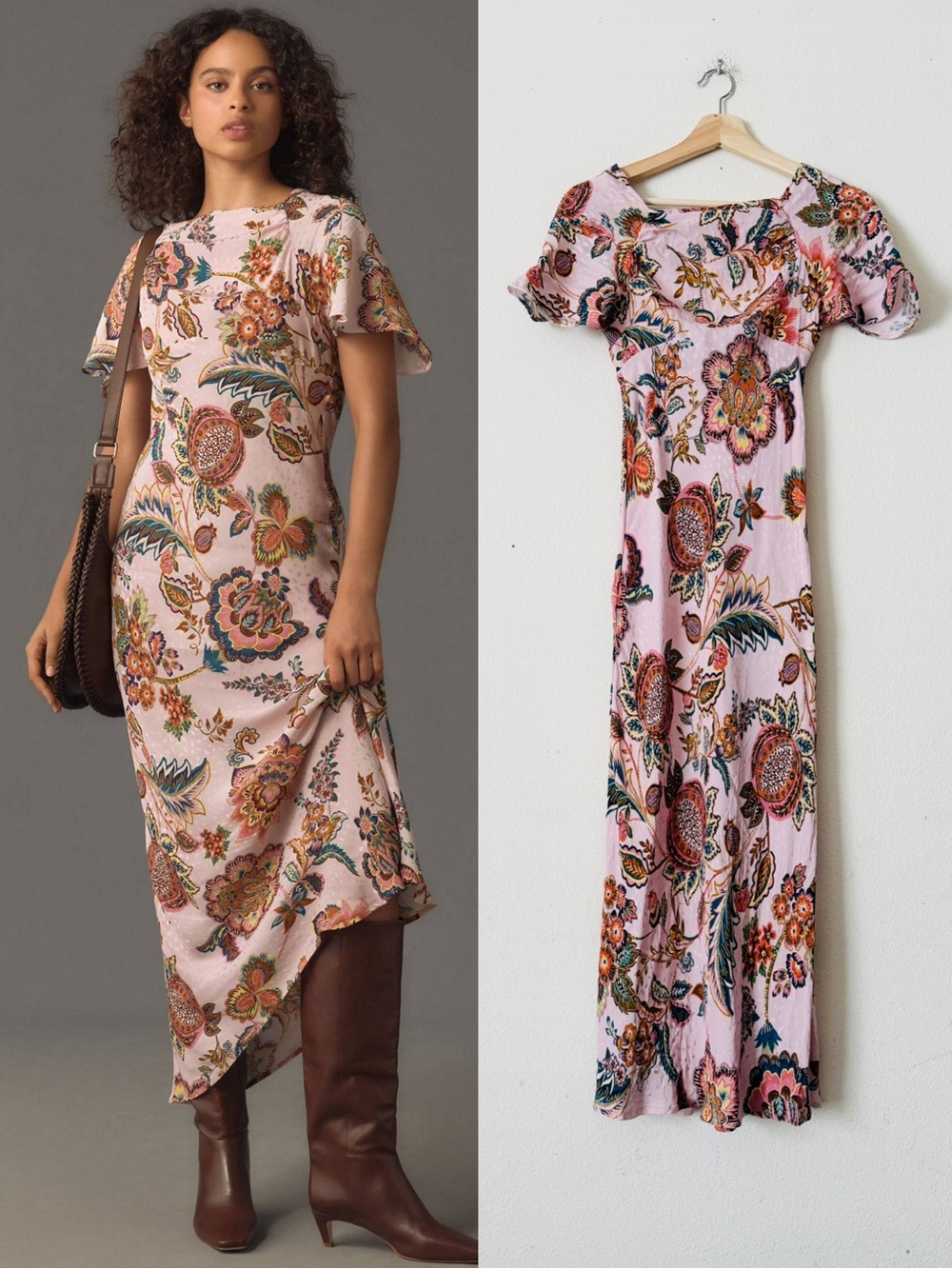 Kachel x Anthropologie 2P Flutter Sleeve paisley light pink slip dress